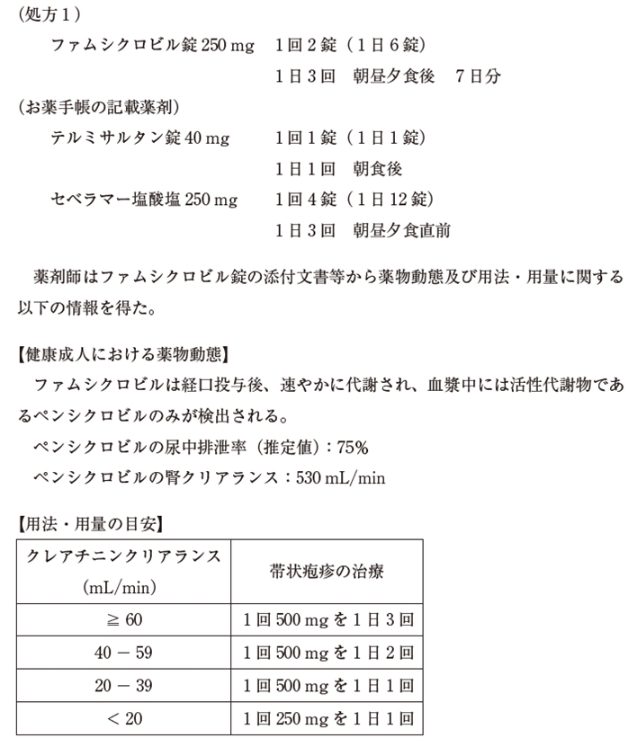 106回薬剤師国家試験問266-267　ファムシクロビルの用法用量